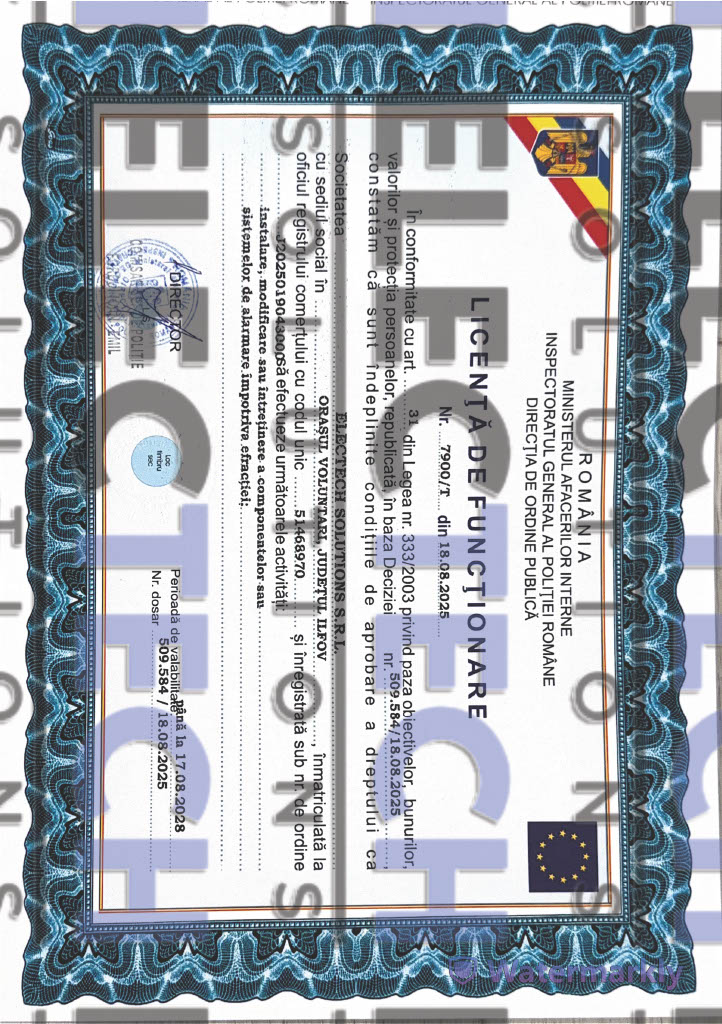 Licența IGPR Nr. 7900/T — ElecTech Solutions